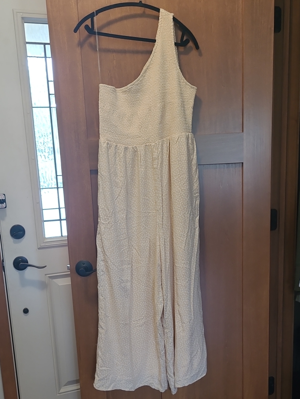 American Eagle Pale Yellow One-Shoulder Cropped Wide-leg Jumpsuit, Sz L